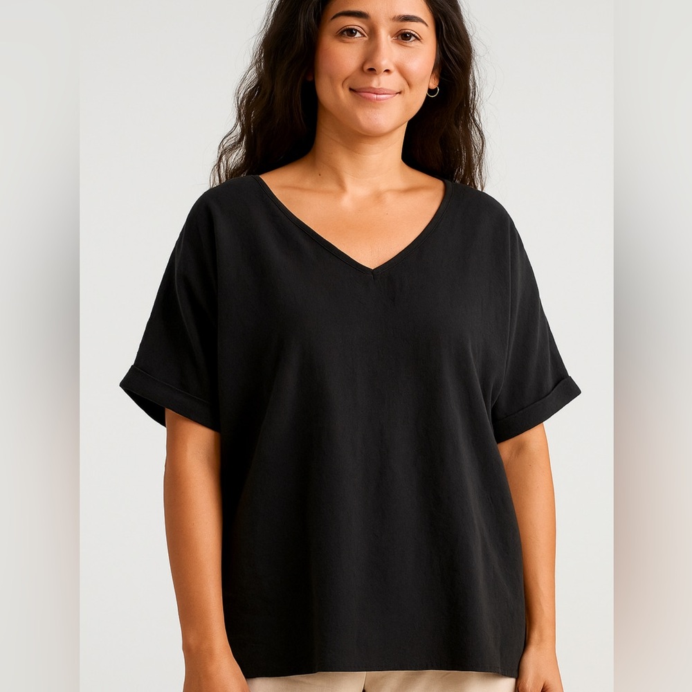 Zeagoo‎ Black Boxy 3/4 Sleeve T-Shirt
